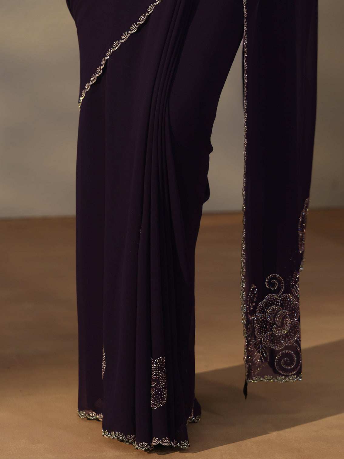 Mameraa Plum Purple Floral Embellished Georgette Saree