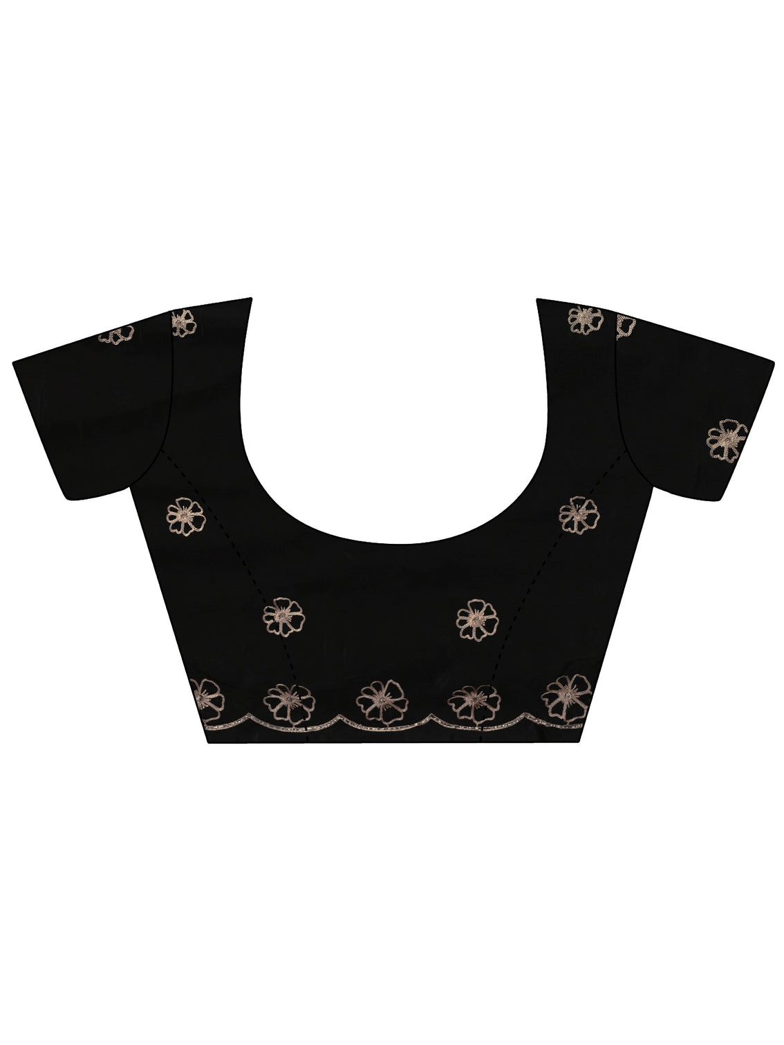 Mameraa Black Floral Embellished Satin Saree with Scalloped Border