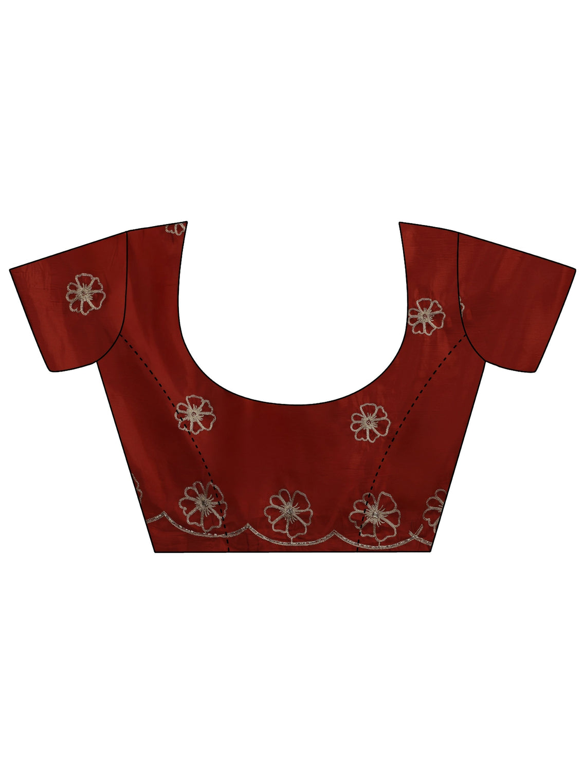 Mameraa Rust Brown Floral Embellished Satin Saree with Scalloped Border