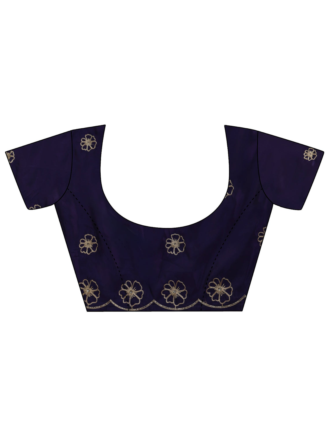 Mameraa Imperial Purple Floral Embellished Satin Saree with Scalloped Border