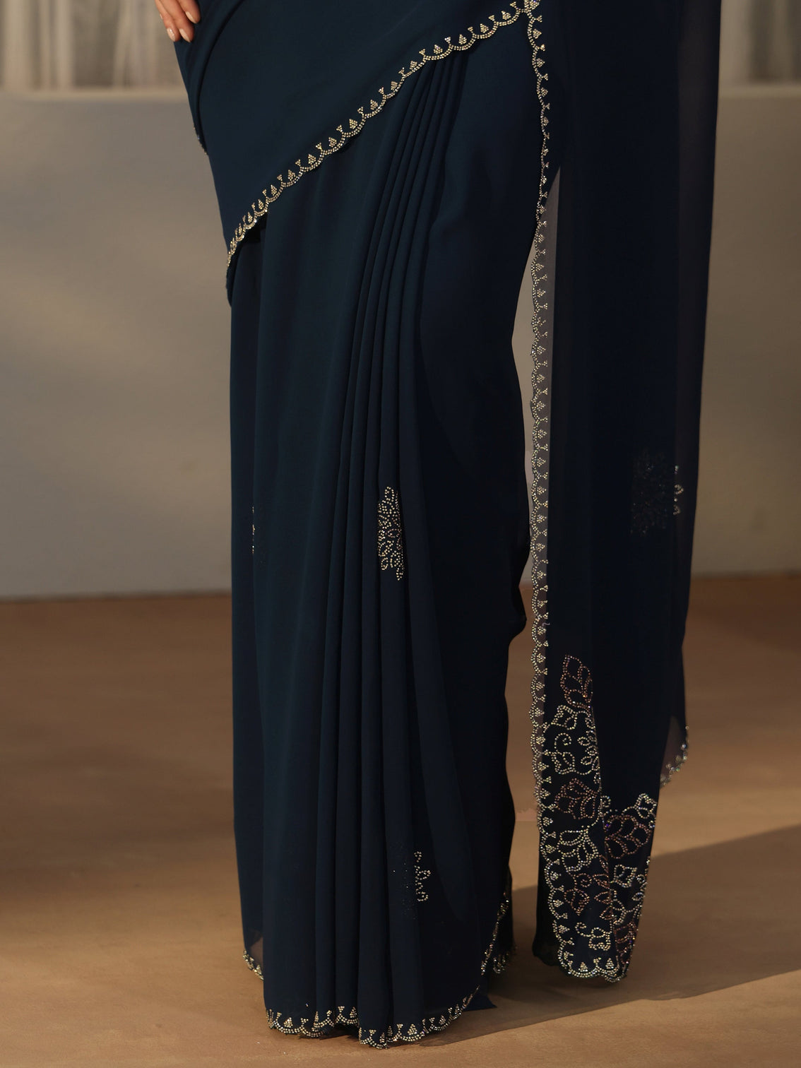 Mameraa Navy Blue Floral Embellished Georgette Saree