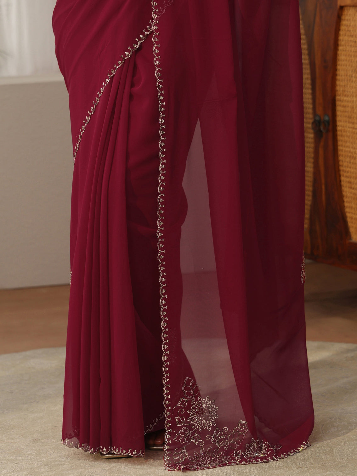 Mameraa Maroon Embellished Georgette Saree