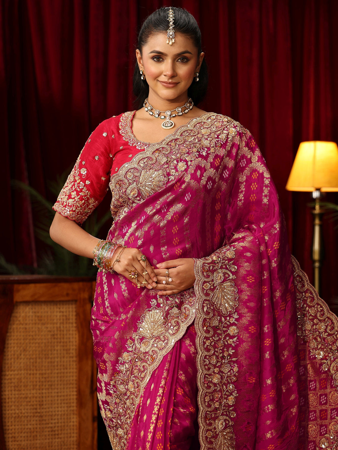 Mameraa Art Pink Woven Design Silk Blend Saree with Embellished Border