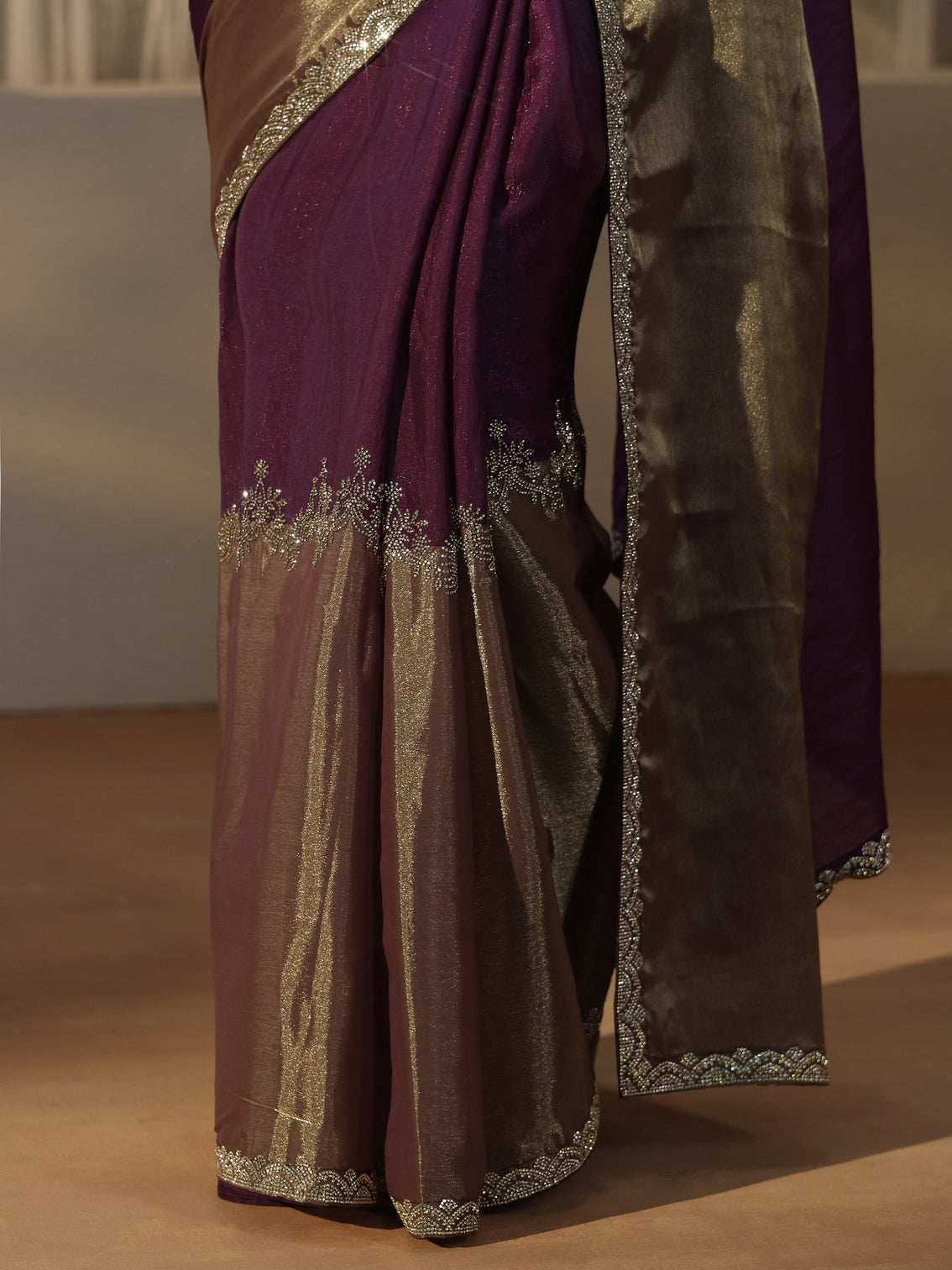 Mameraa Purple Tissue Saree with Embellished Border