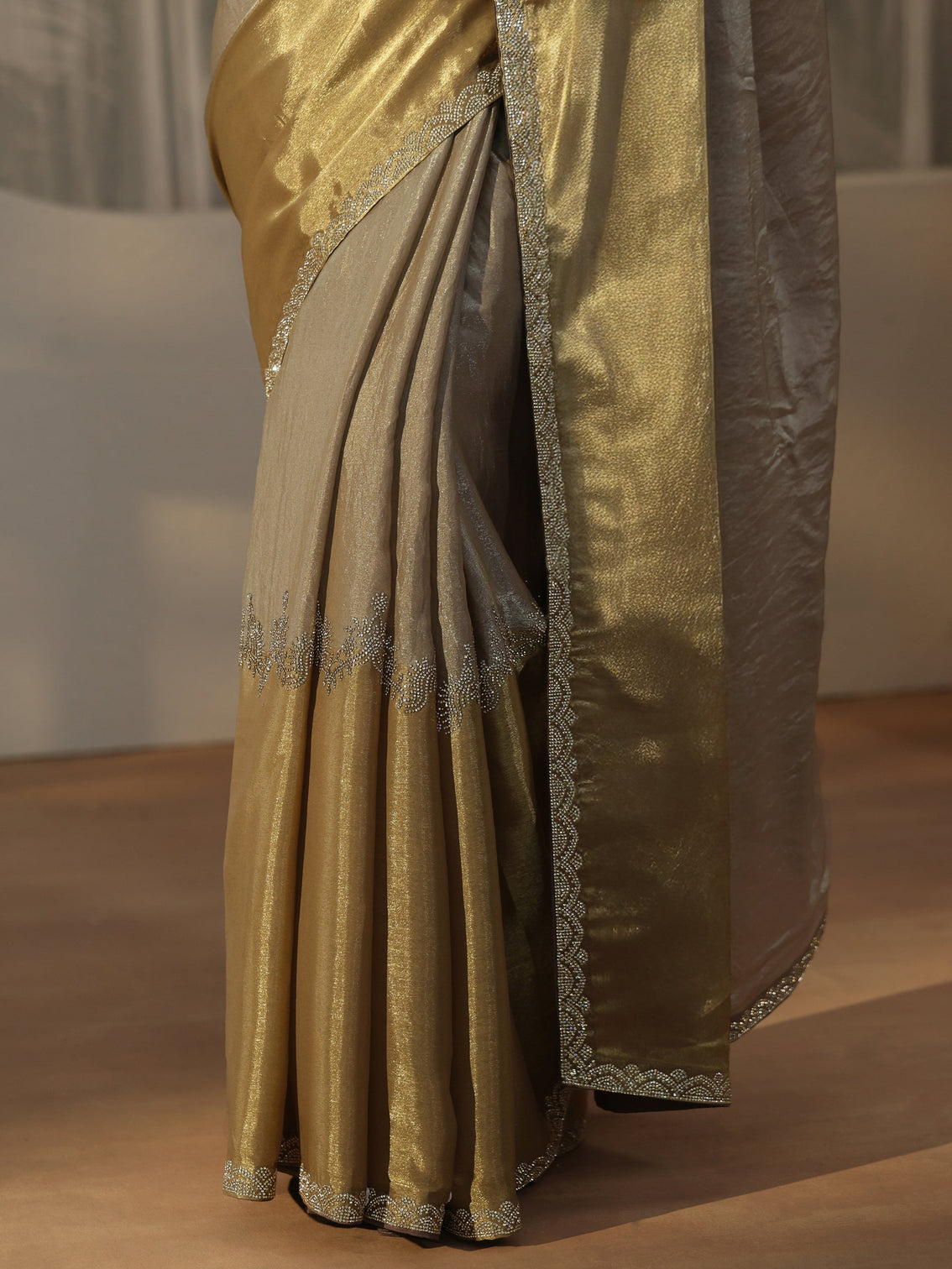 Mameraa Golden Tissue Saree with Embellished Border