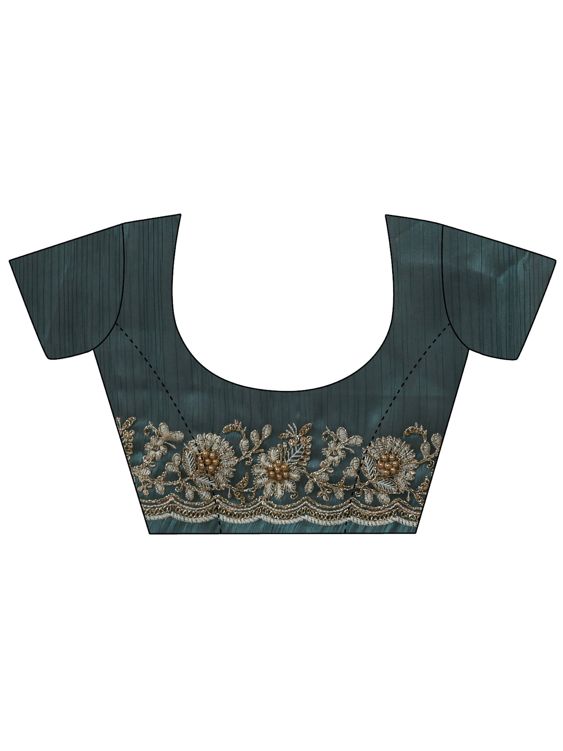 Mameraa Teal Blue Floral Embroidered Tissue Saree