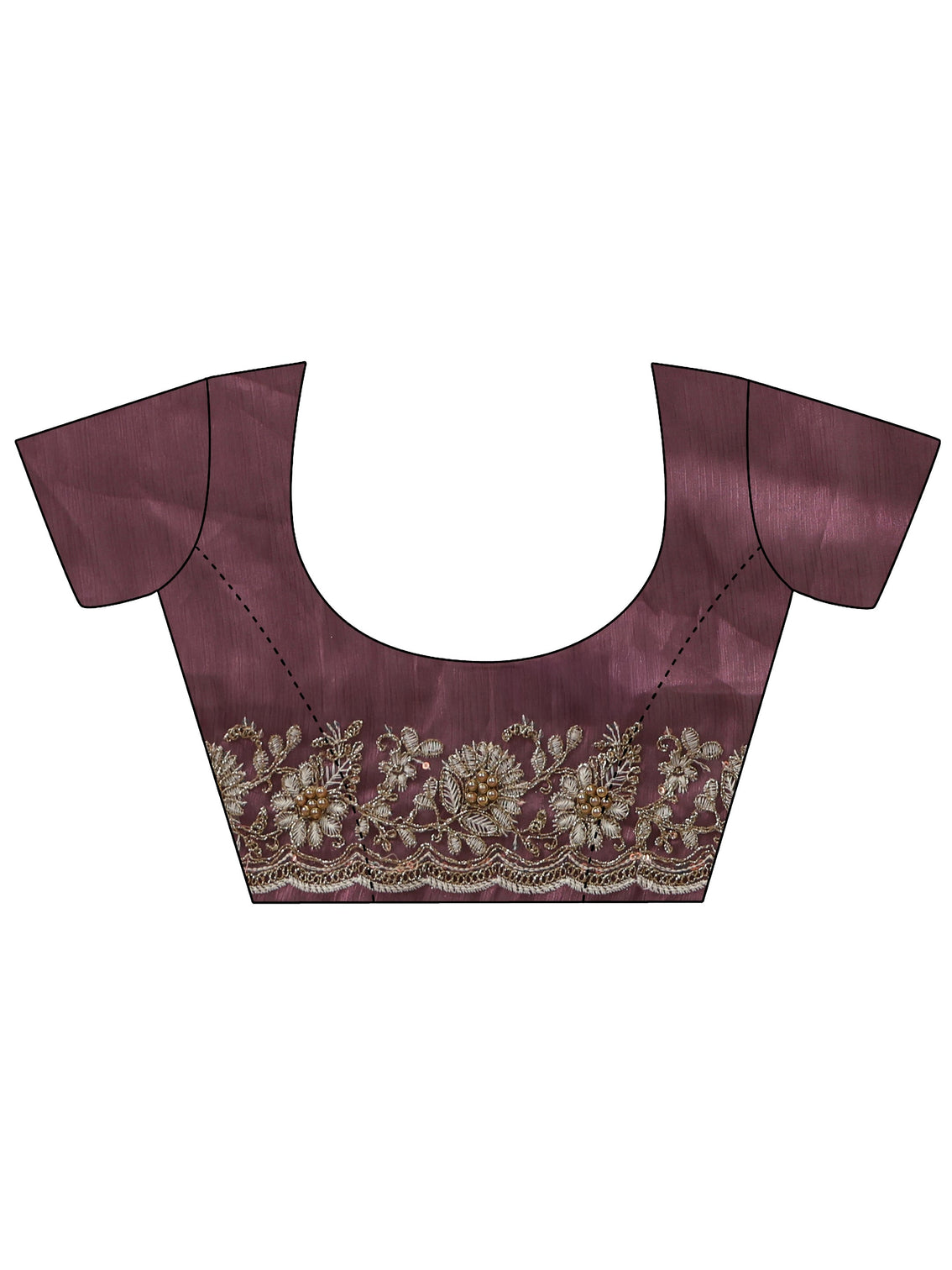 Mameraa Wine Floral Embroidered Tissue Saree