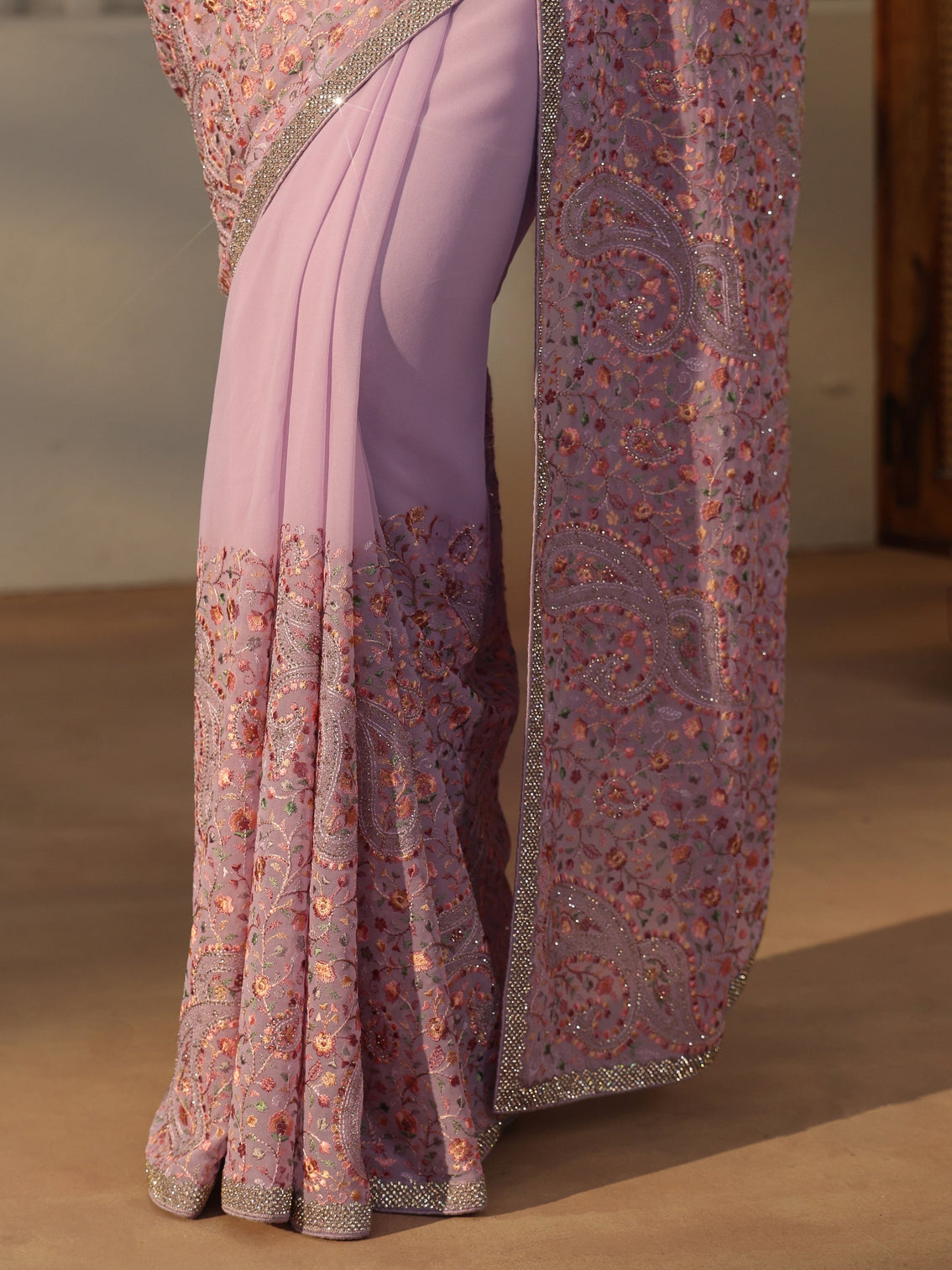 Mameraa Lavender Embroidered Georgette Saree