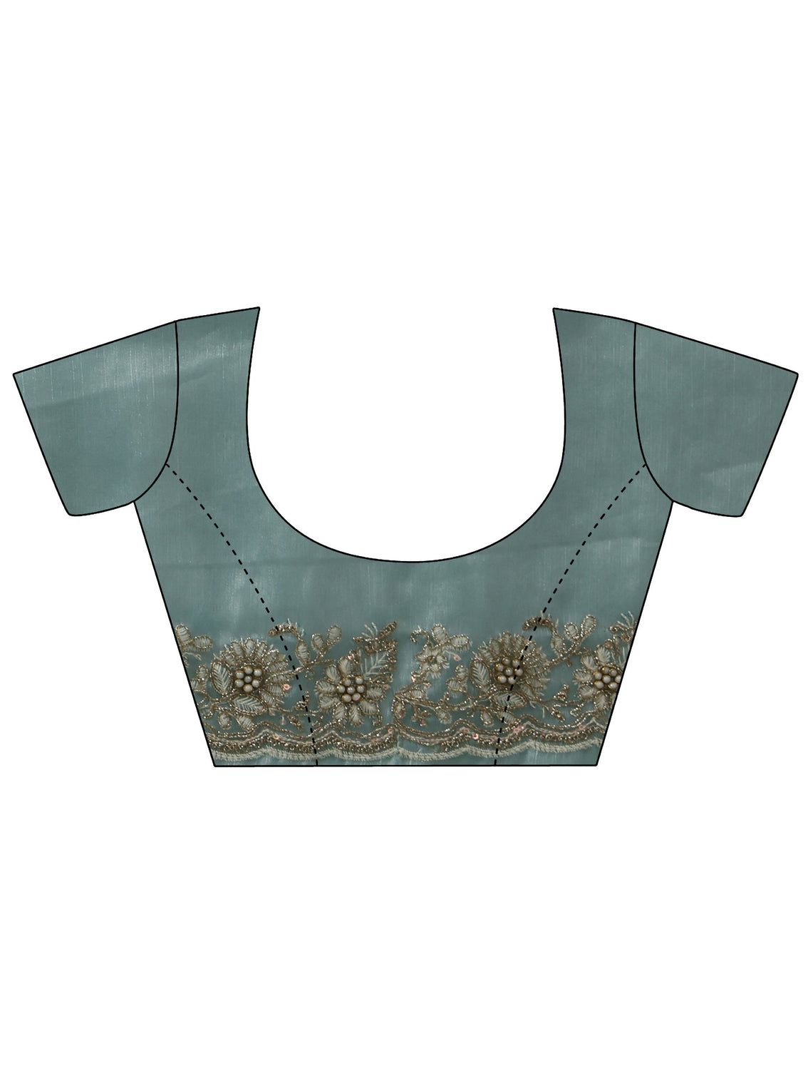 Mameraa Turquoise Blue Floral Embroidered Tissue Saree