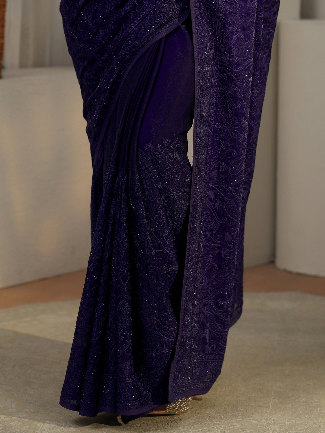 Mameraa Art Violet Embroidered Tissue Saree