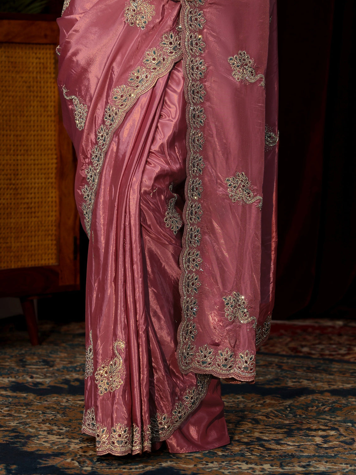 Mameraa Mauve Stone Work Embellished Silk Blend Saree