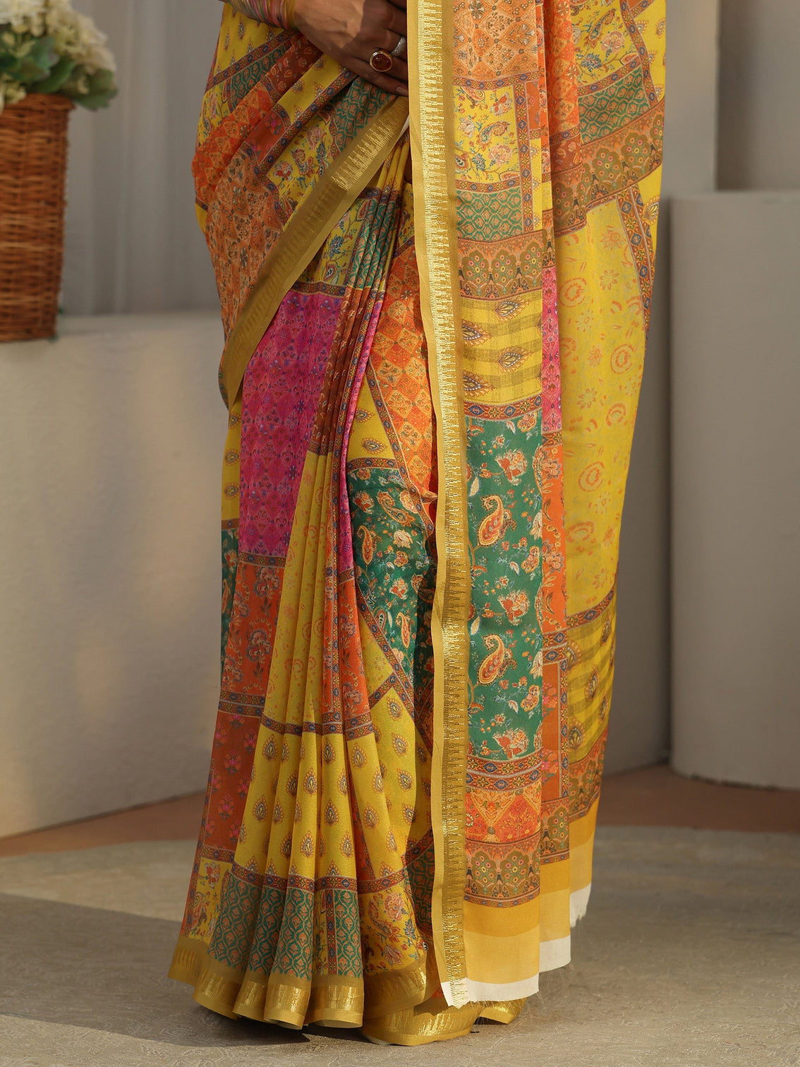Mameraa Multi Colour Ethnic Printed Silk Blend Saree
