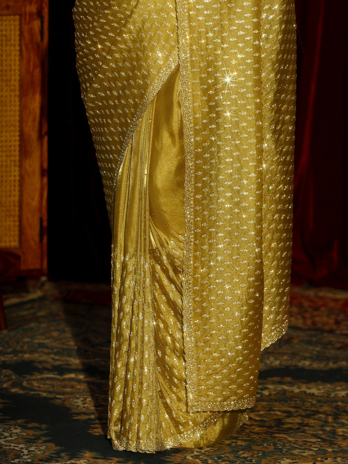 Mameraa Art Mustard Embellished Tissue Saree