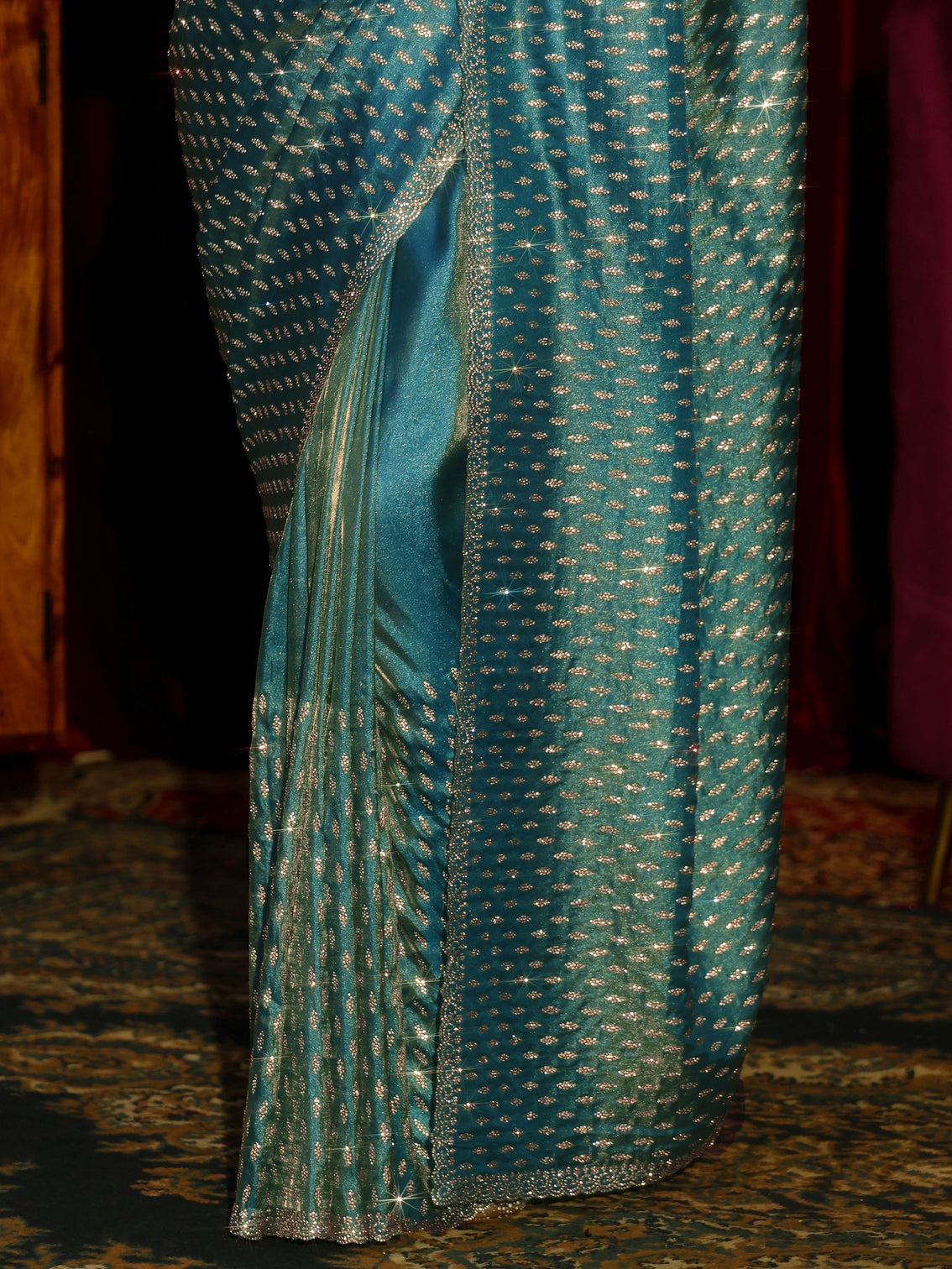 Mameraa Art Blue Embellished Tissue Saree