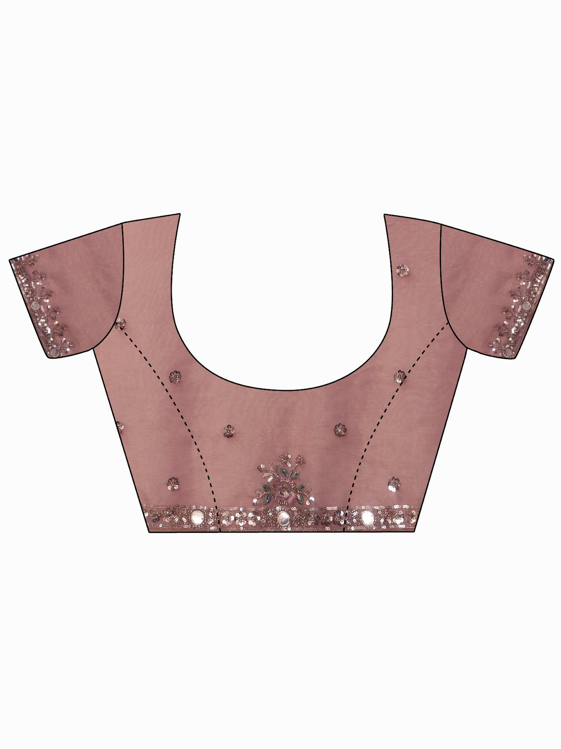 Mameraa Art Peach Pink Floral Embellished Organza Saree