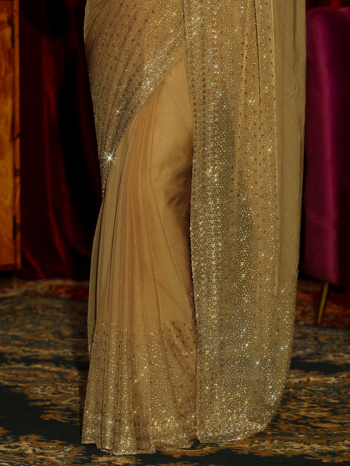 Mameraa Art Peach Embellished Tissue Saree