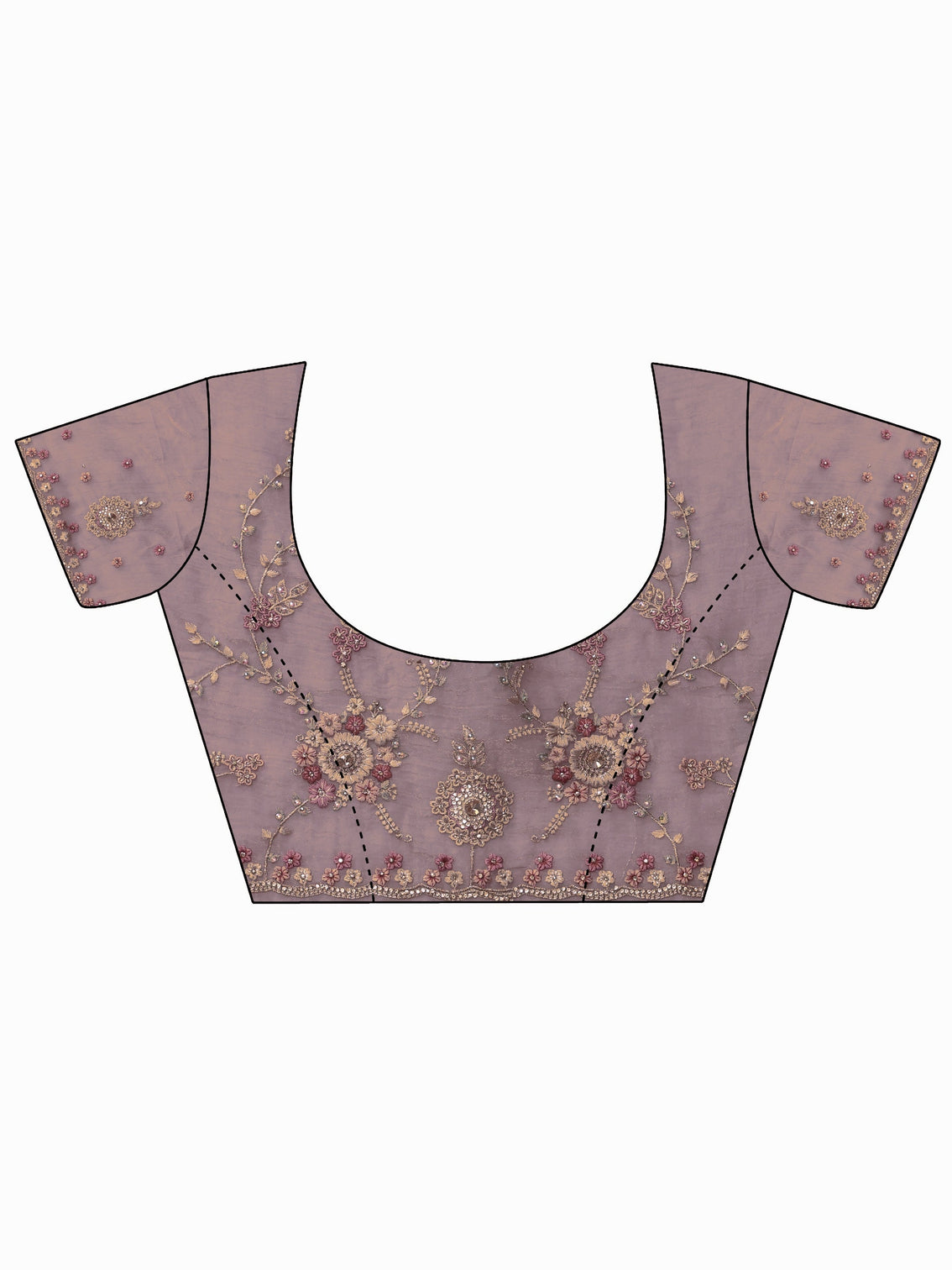 Mameraa Art Lavender Floral Embroidered Tissue Saree