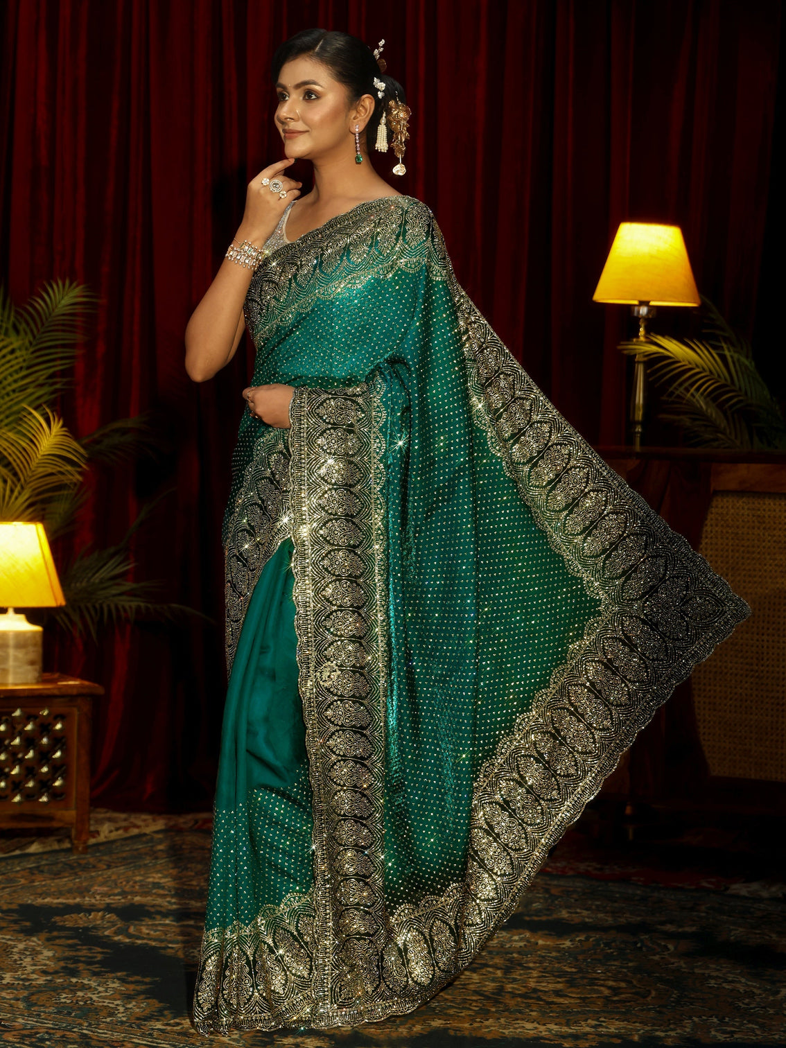 Mameraa Art Sacramento Green Embellished Tissue Saree
