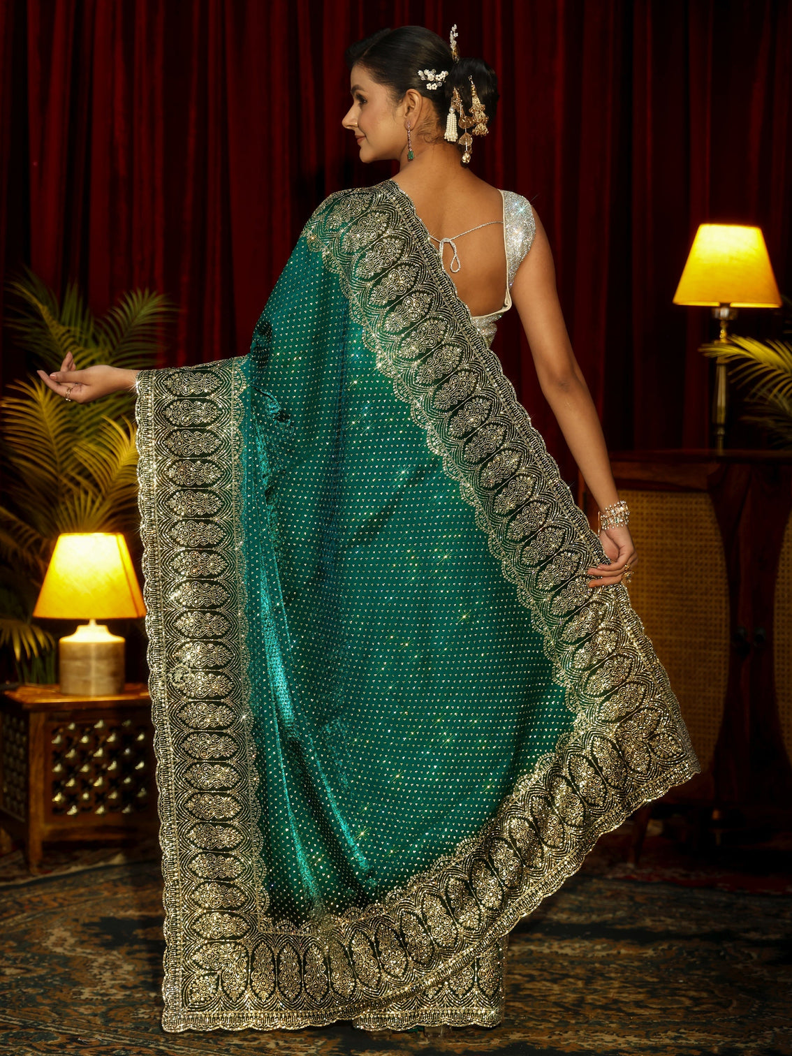 Mameraa Art Sacramento Green Embellished Tissue Saree