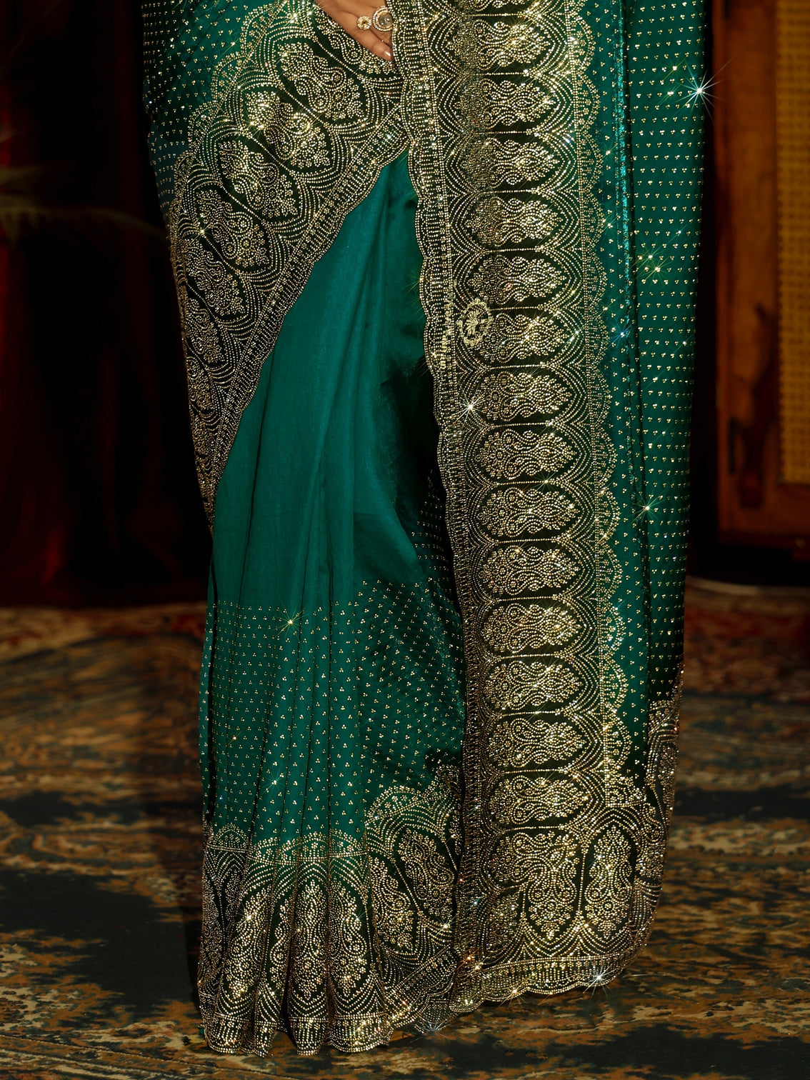 Mameraa Art Sacramento Green Embellished Tissue Saree
