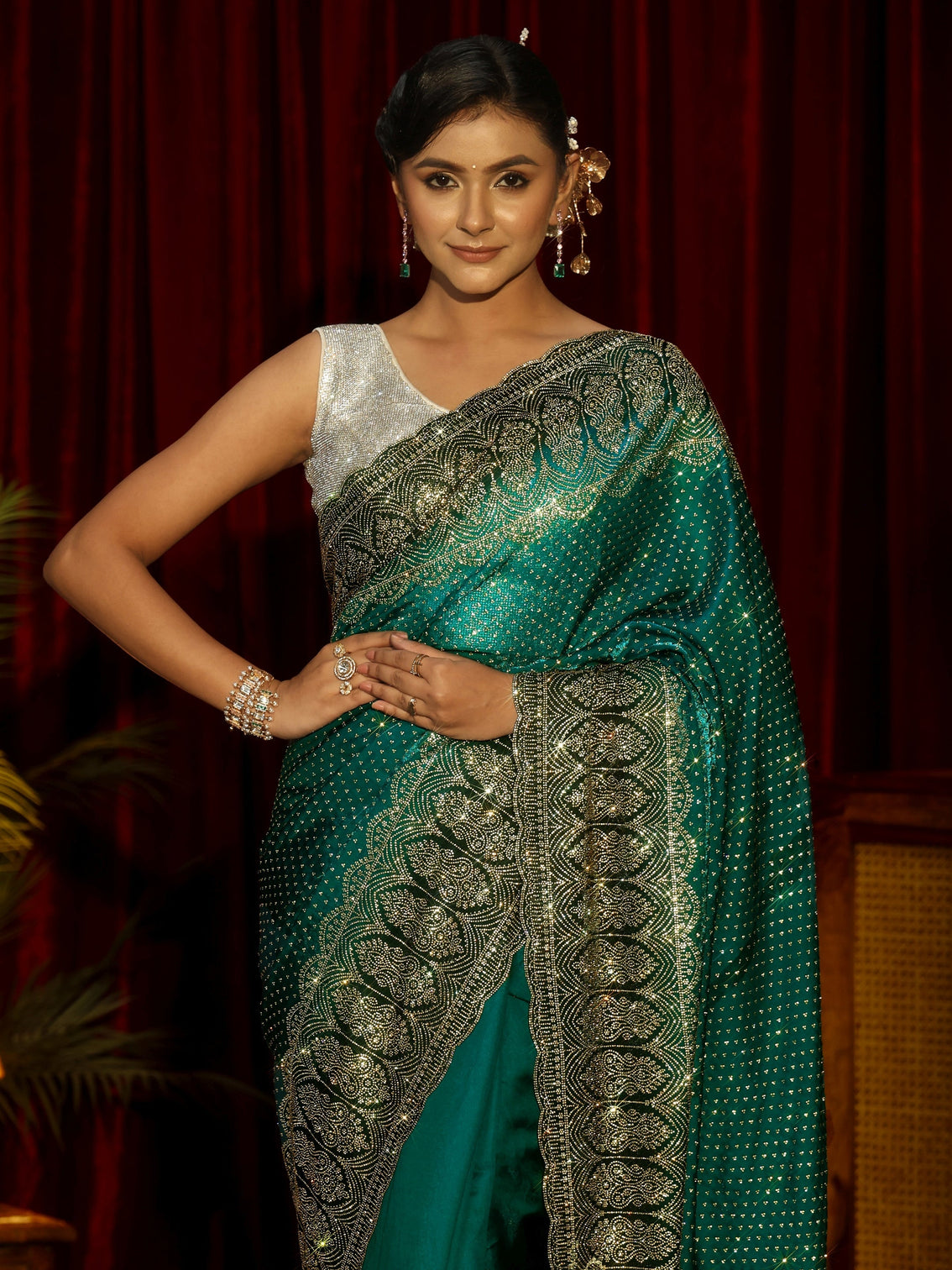 Mameraa Art Sacramento Green Embellished Tissue Saree