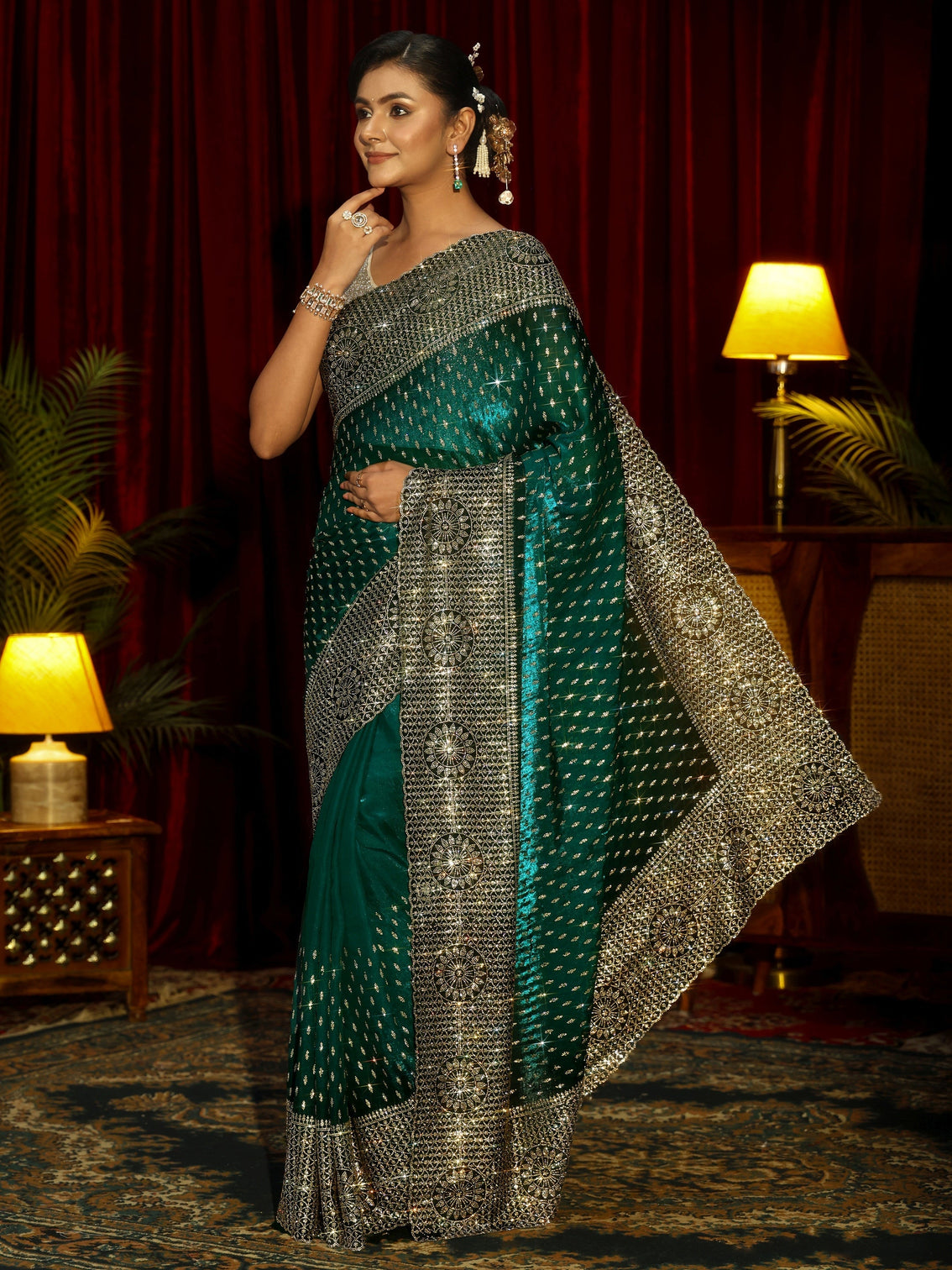 Mameraa Art Sacramento Green Embellished Tissue Saree