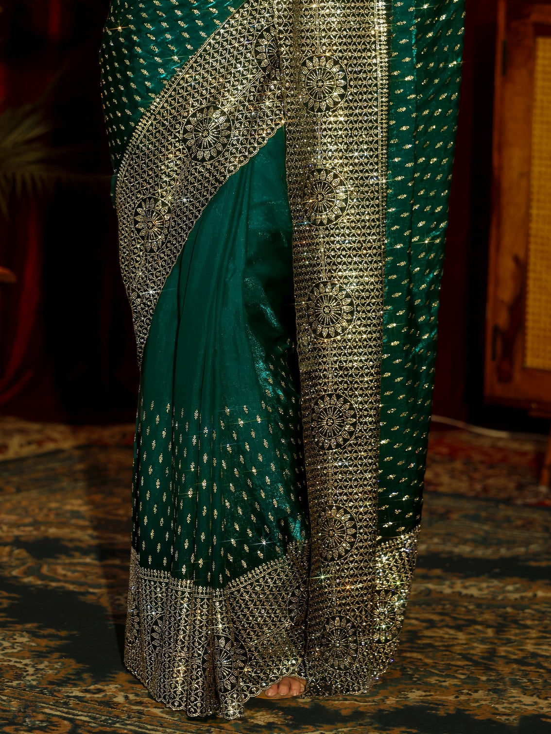 Mameraa Art Sacramento Green Embellished Tissue Saree