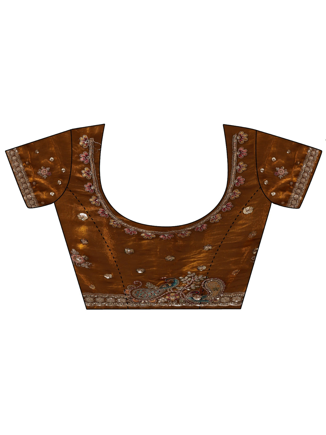 Mameraa Art Golden Mustard Tissue Saree with Embellished Peacock Border