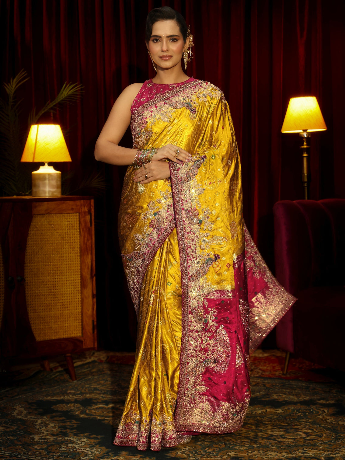 Mameraa Art Mustard Silk Blend Saree with Embellished Border