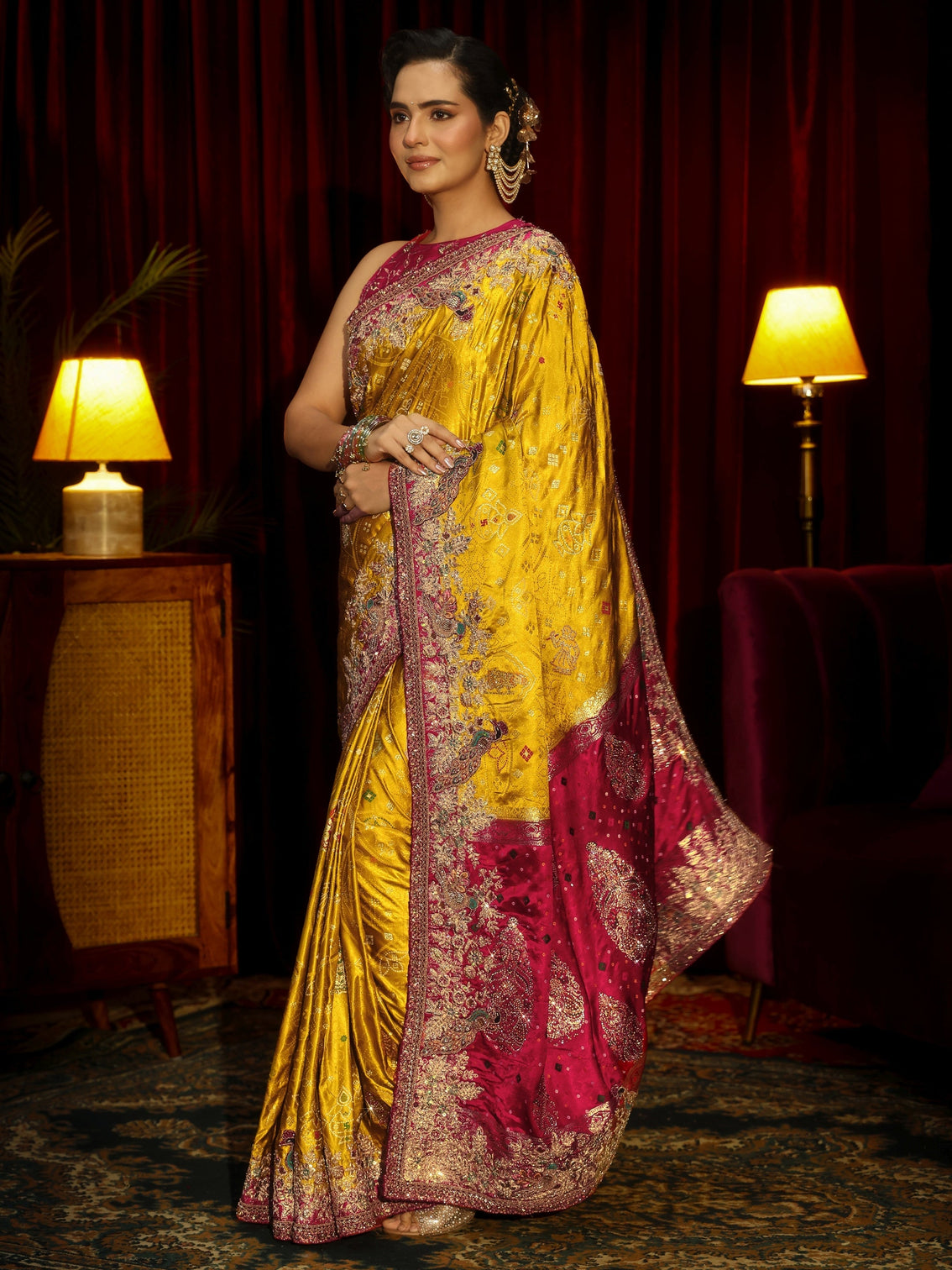Mameraa Art Mustard Silk Blend Saree with Embellished Border