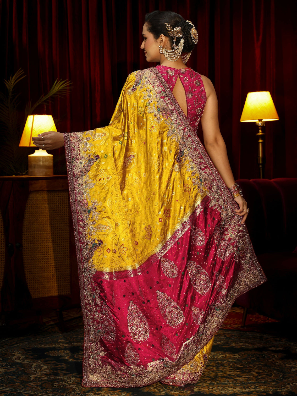 Mameraa Art Mustard Silk Blend Saree with Embellished Border