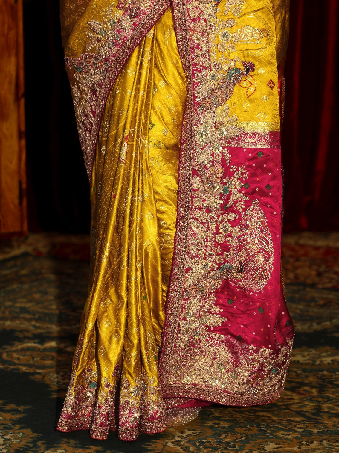 Mameraa Art Mustard Silk Blend Saree with Embellished Border
