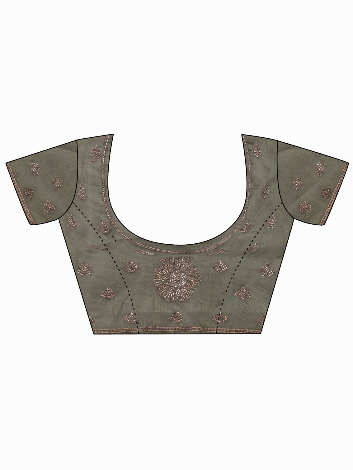 Mameraa Art Olive Green Floral Embellished Tissue Saree