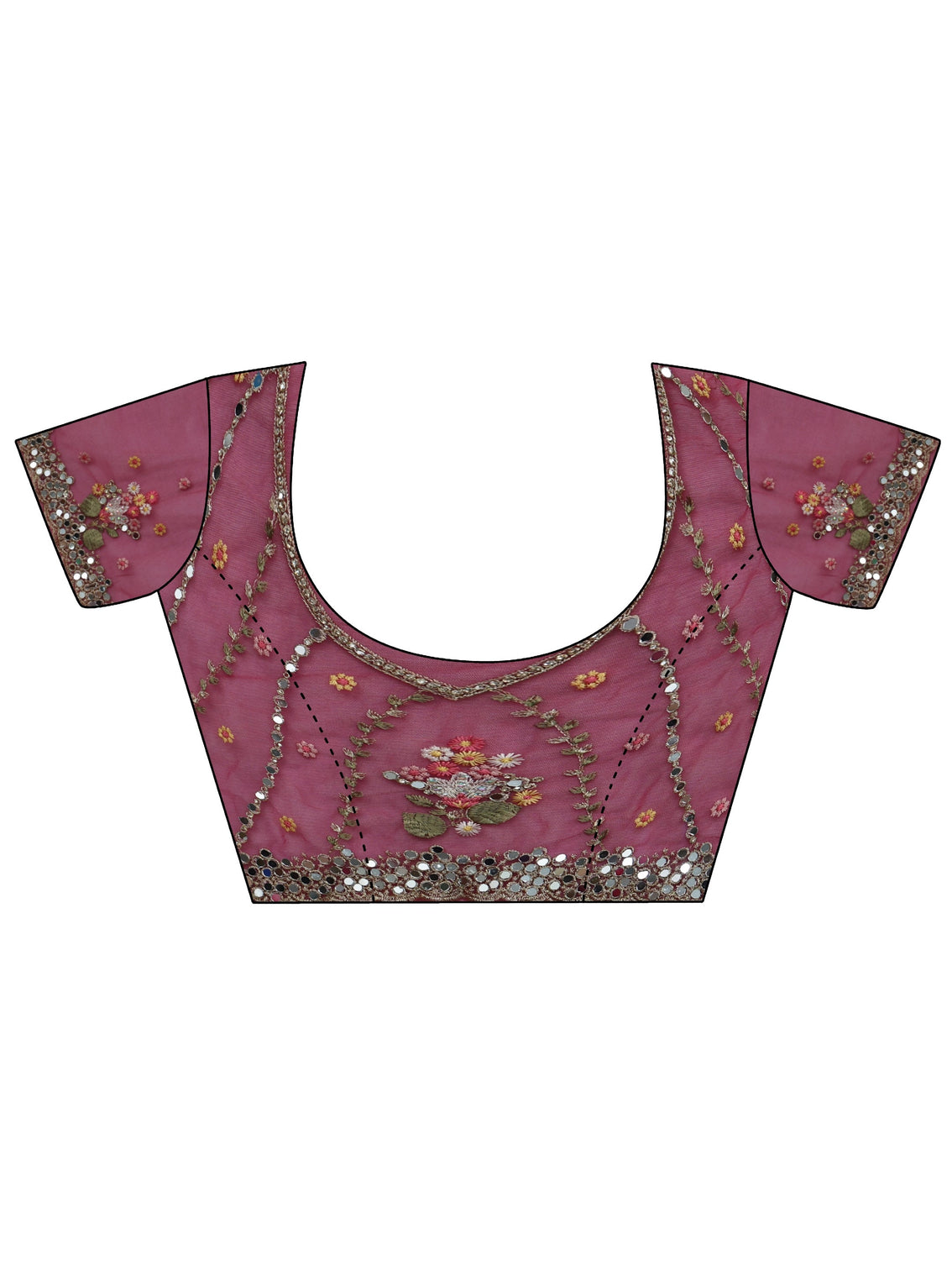 Mameraa Art Fuchsia Pink Floral Embellished Net Saree