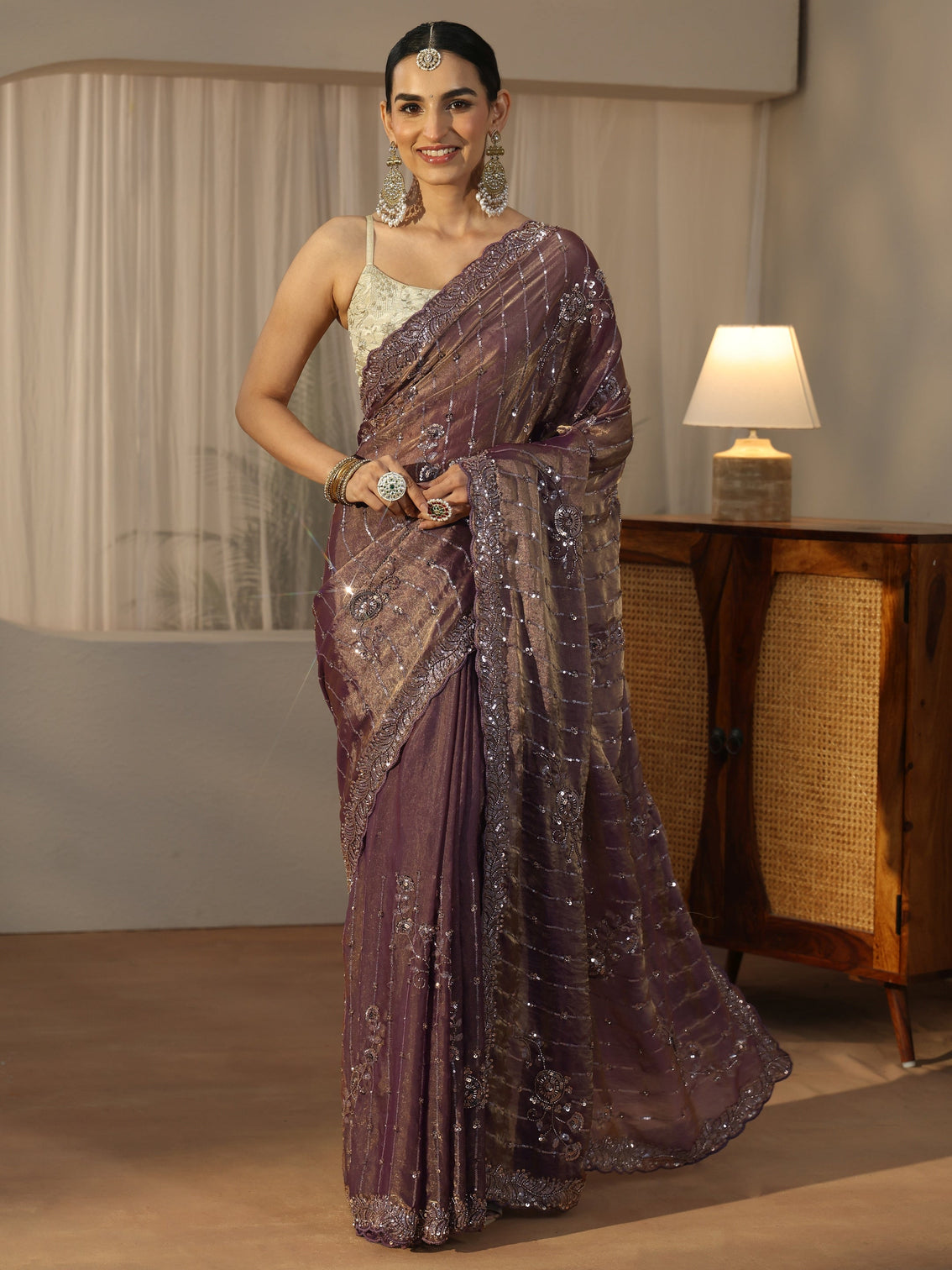 Mameraa Art Lavender Embellished Saree