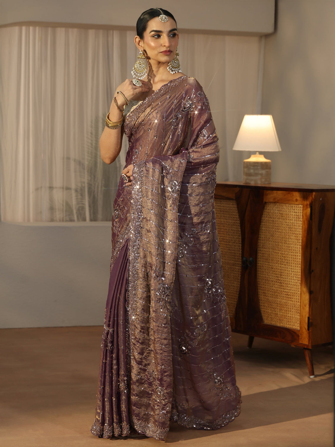 Mameraa Art Lavender Embellished Saree