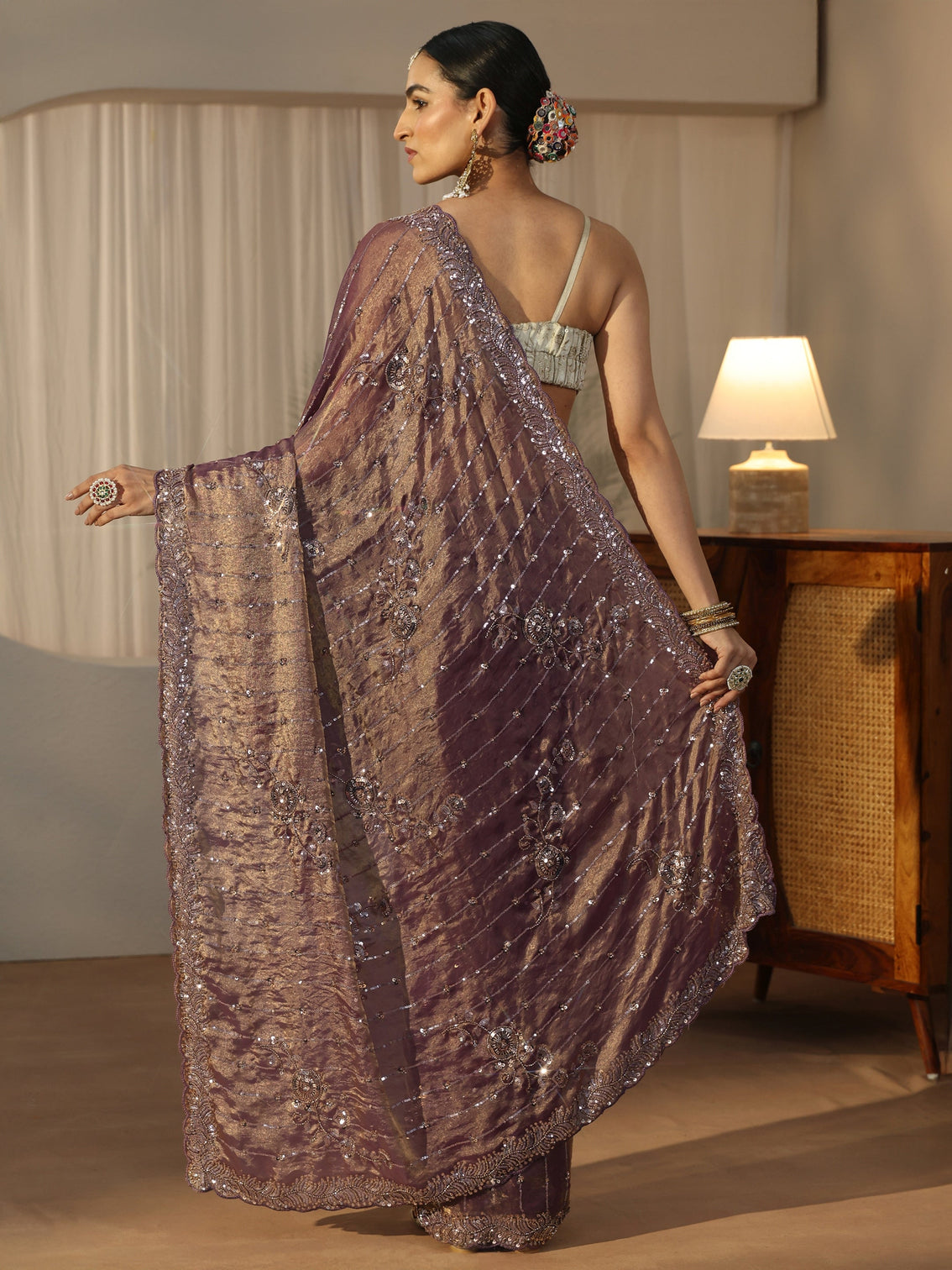Mameraa Art Lavender Embellished Saree