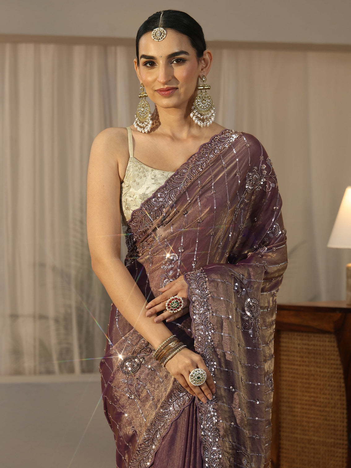 Mameraa Art Lavender Embellished Saree