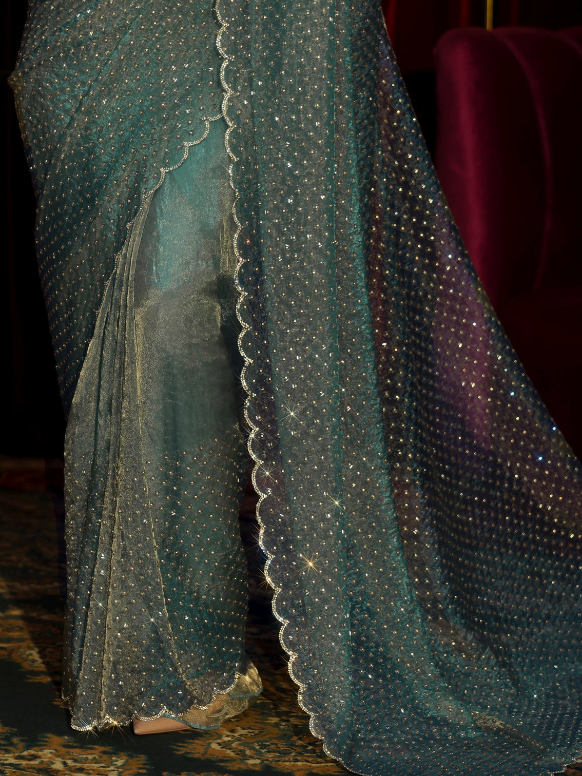 Mameraa Art Blue Embellished Tissue Saree