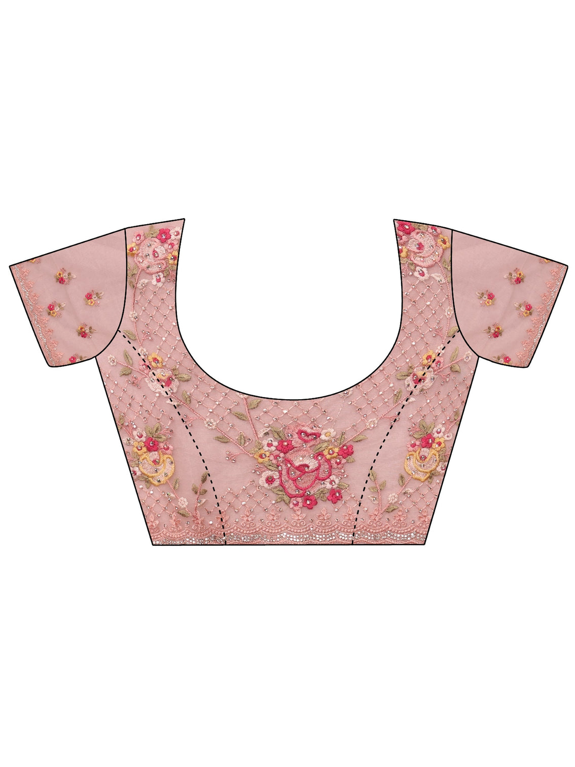 Mameraa Art Pink Floral Embroidered Net Saree