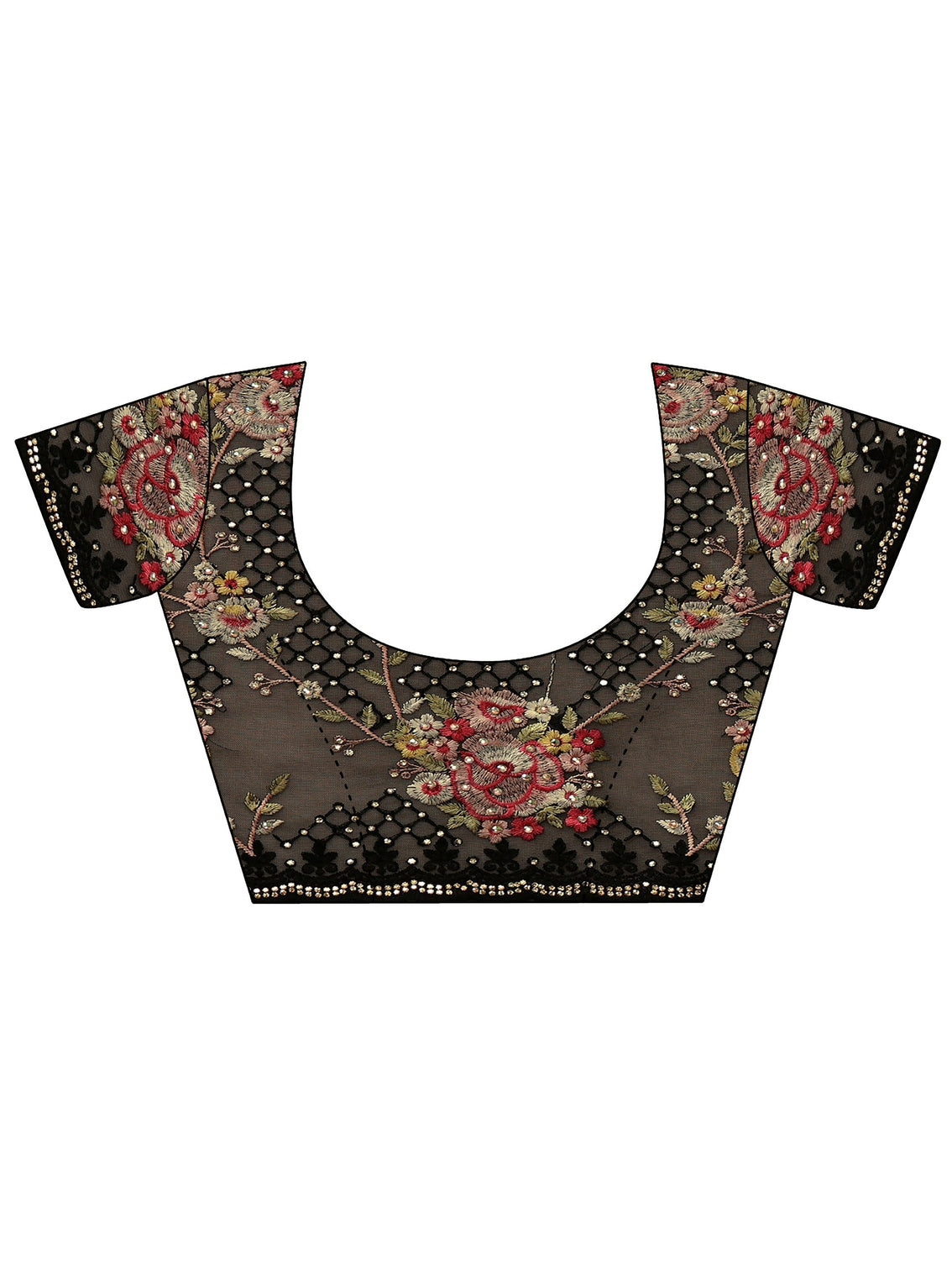 Mameraa Art Black Floral Embroidered Net Saree