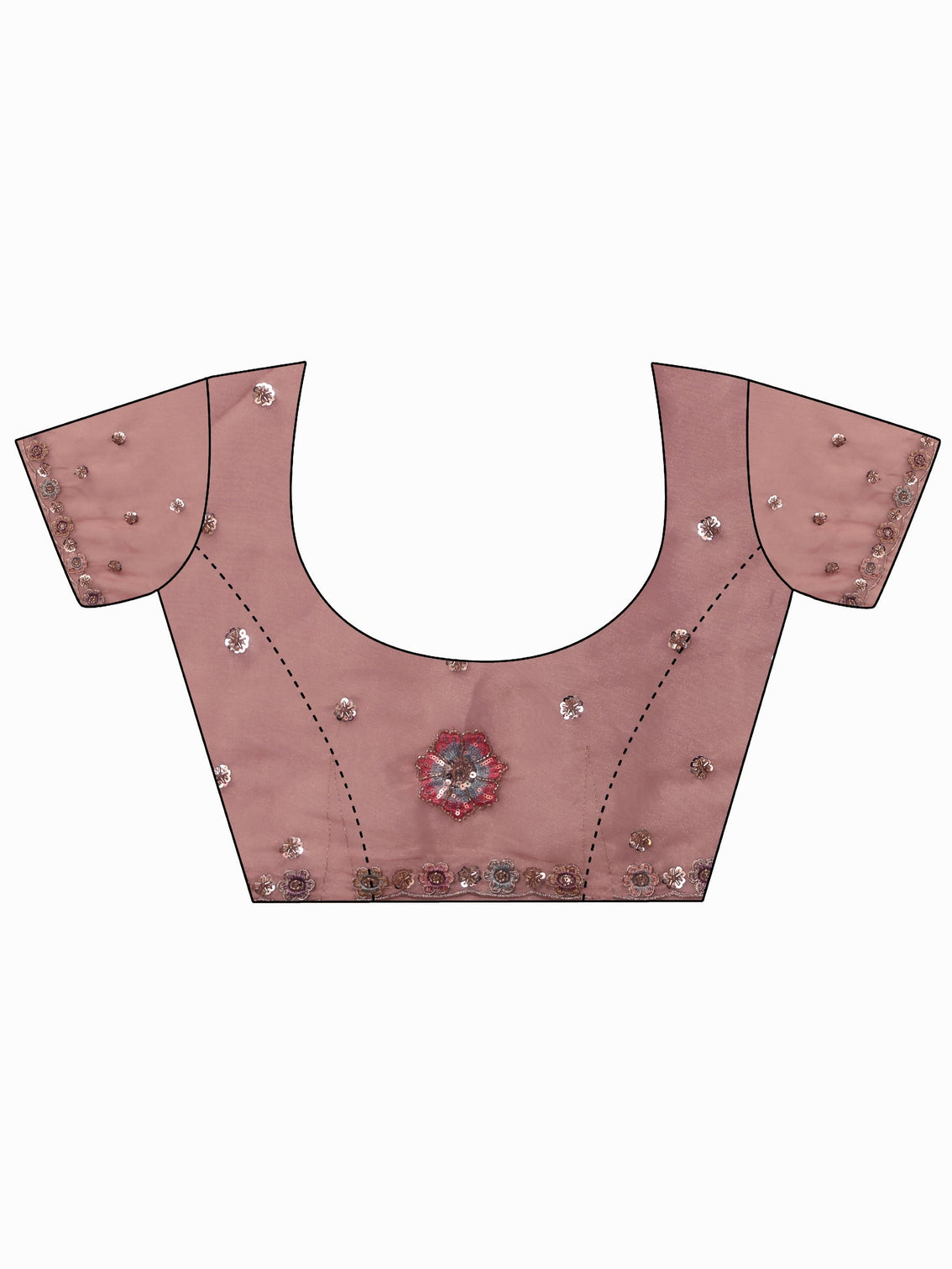 Mameraa Art Peach Pink Floral Embellished Tissue Saree