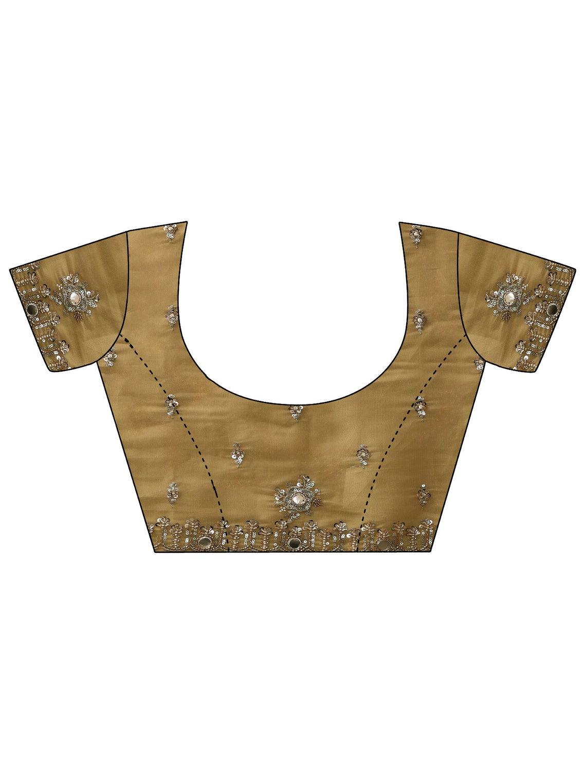 Mameraa Art Golden Tisssue Saree with Mirror Work Floral Embellishments