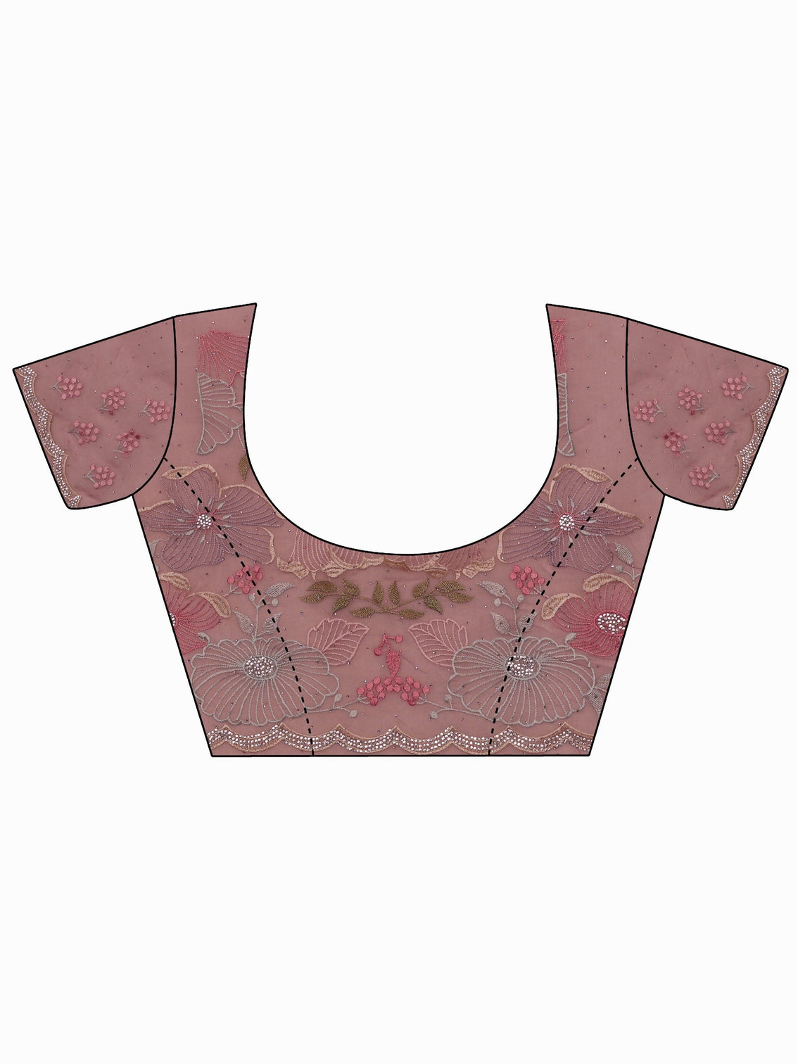Mameraa Art Pink Floral Embroidered Tissue Saree