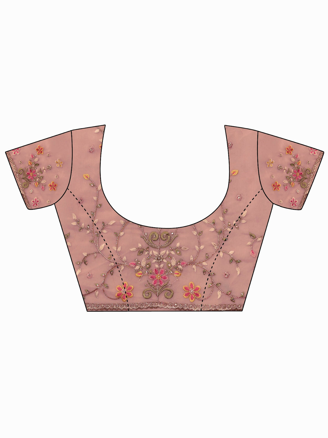 Mameraa Art Baby Pink Floral Embroidered Tissue Saree