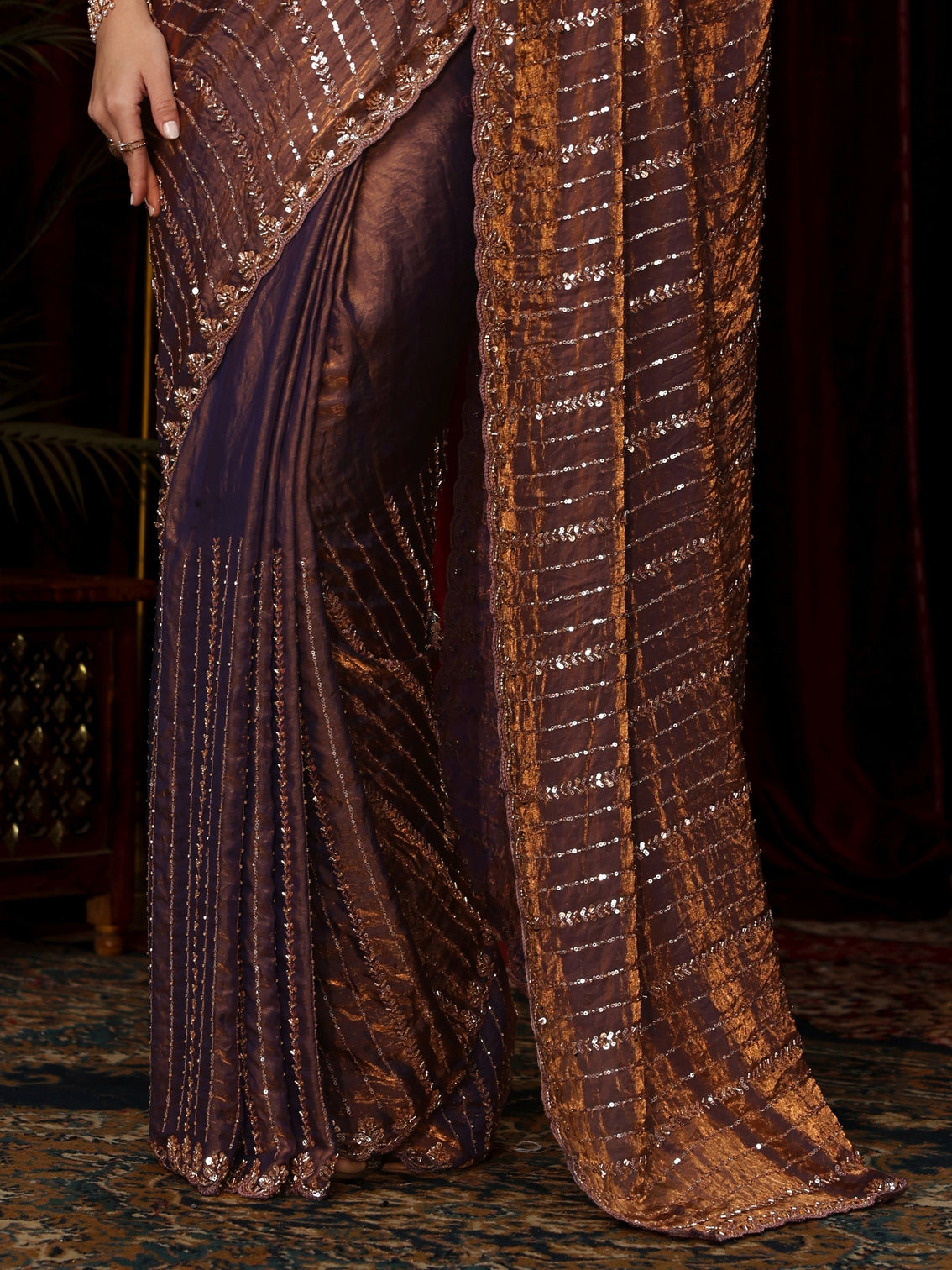 Mameraa Art Lavender Sequin Embellished Tissue Saree