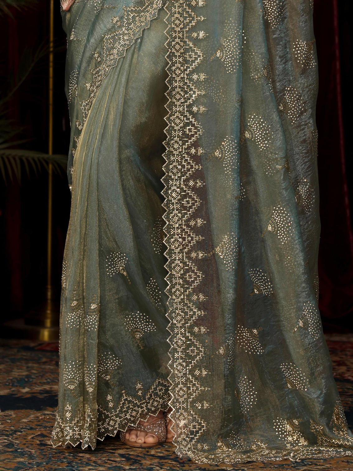 Mameraa Art Blue Stone Work Embellished Tissue Saree