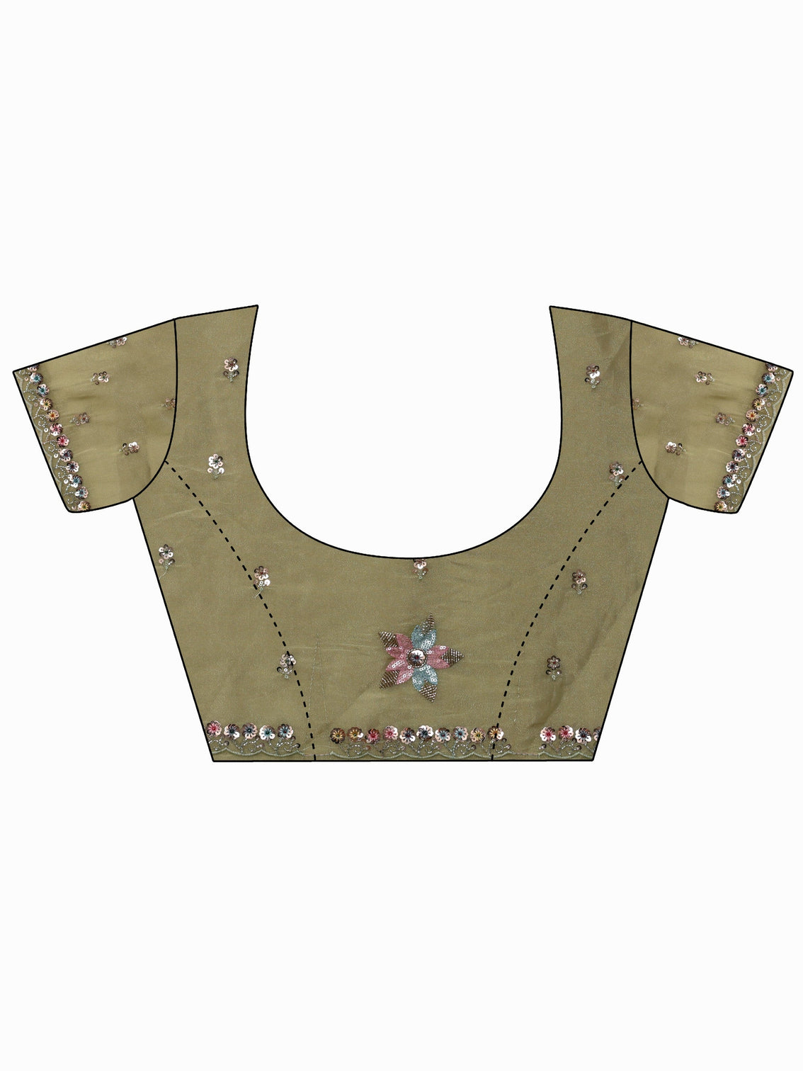 Mameraa Art Olive Green Sequin Embellished Tissue Saree