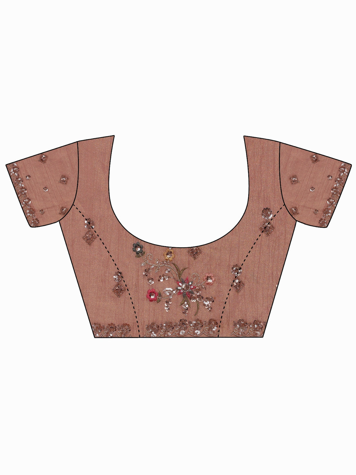 Mameraa Art Peach Pink Floral Sequin Embellished Tissue Saree