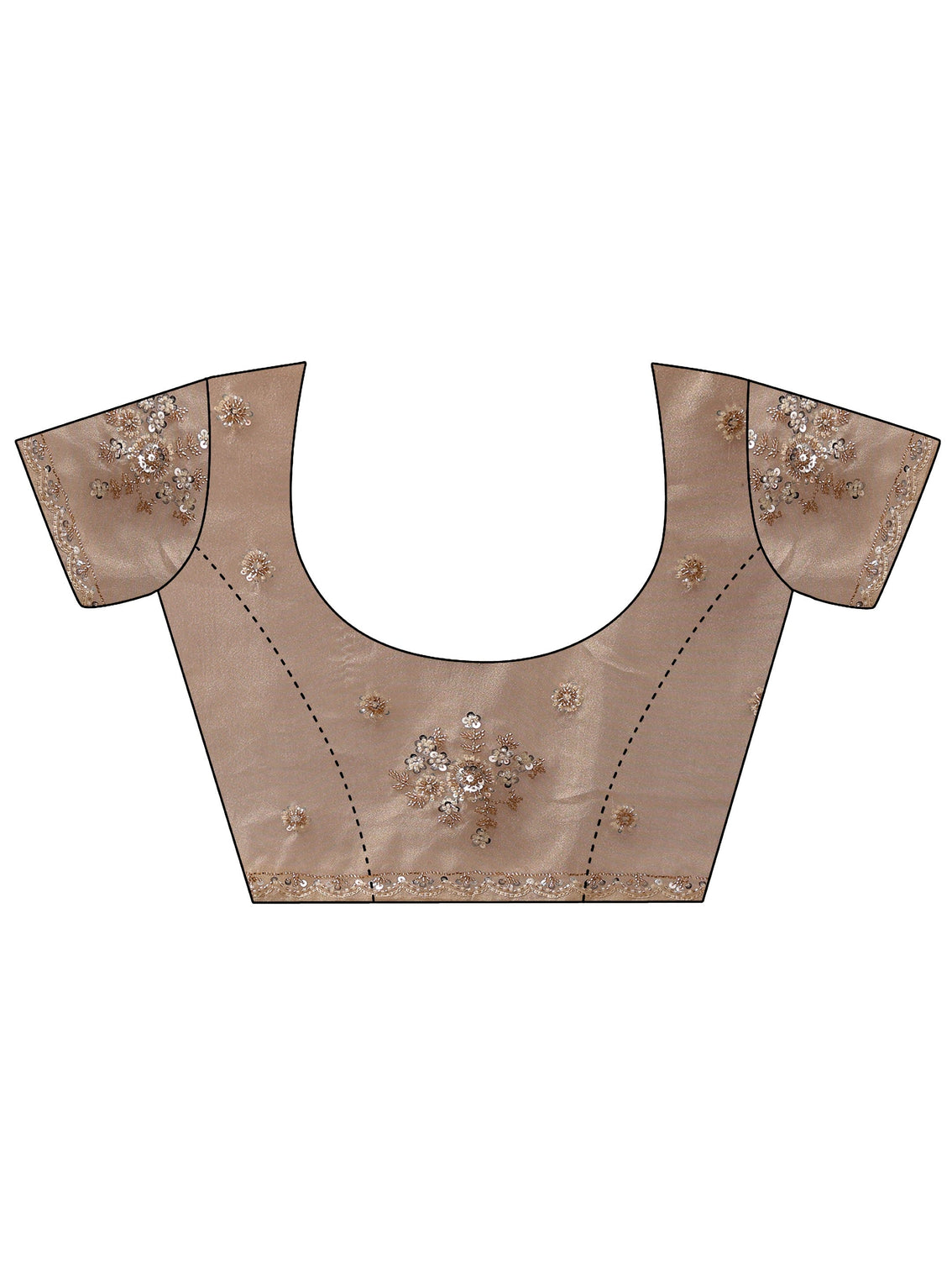 Mameraa Beige Net Saree with Sequin and Bead Embellished Flowers